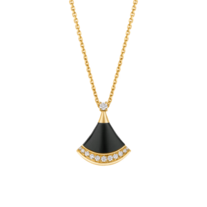 18K YELLOW GOLD ONYX AND DIAMOND NECKLACE