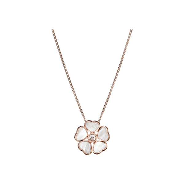 18K ROSE GOLD MOTHER OF PEARL AND DIAMOND NECKLACE