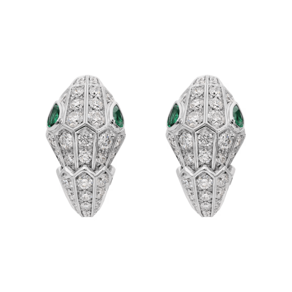 18K WHITE GOLD EMERALD AND DIAMOND EARRING