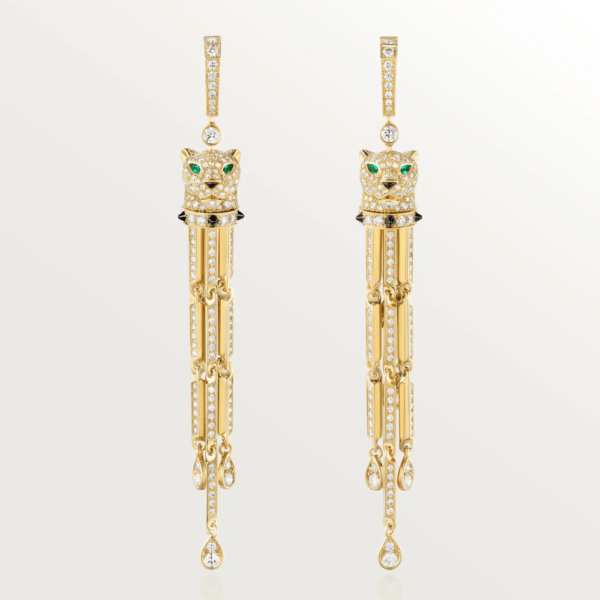 18K YELLOW GOLD ONYX, EMERALD AND DIAMOND EARRING