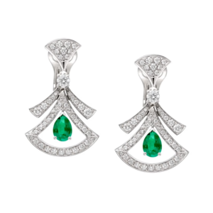 18K WHITE GOLD EMERALD AND DIAMOND EARRING