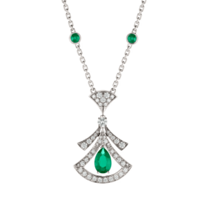 18K WHITE GOLD EMERALD AND DIAMOND NECKLACE