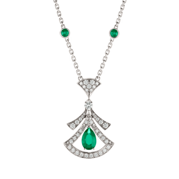 18K WHITE GOLD EMERALD AND DIAMOND NECKLACE