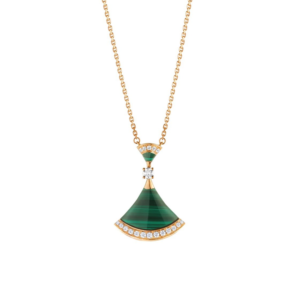 18K YELLOW GOLD MALACHITE AND DIAMOND MEDIUM NECKLACE