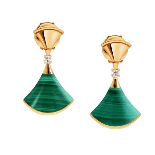 18K YELLOW GOLD MALACHITE AND DIAMOND EARRING
