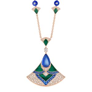 18K ROSE GOLD TANZANITE, SAPPHIRE, MALACHITE AND DIAMOND NECKLACE