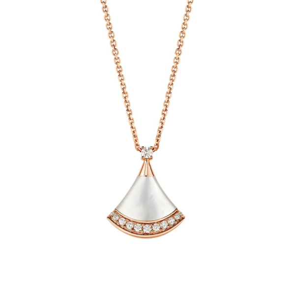 18K ROSE GOLD MOTHER OF PEARL AND DIAMOND NECKLACE