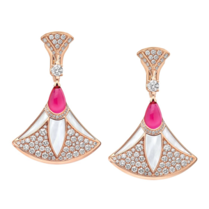 18K ROSE GOLD RUBALITE, MOTHER OF PEARL AND DIAMOND EARRING