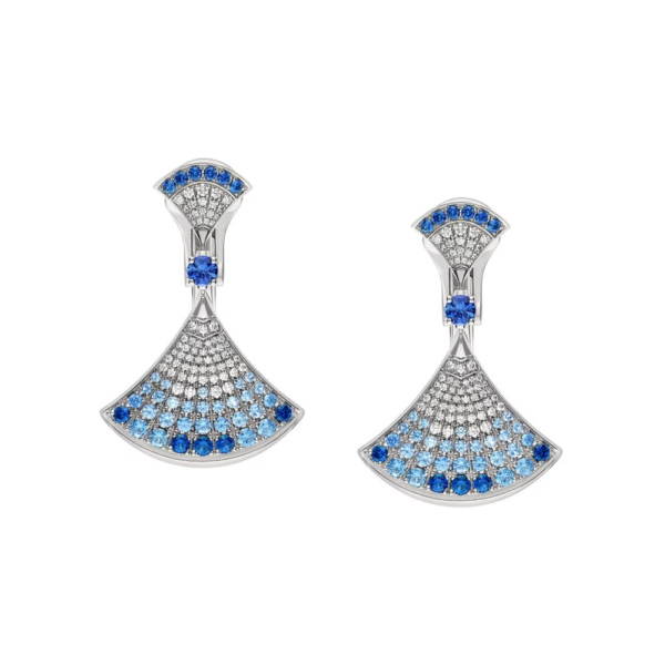18K WHITE GOLD SAPPHIRE AND DIAMOND EARRING