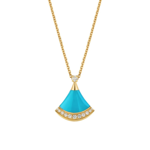 18K YELLOW GOLD TURQUOISE AND DIAMOND NECKLACE