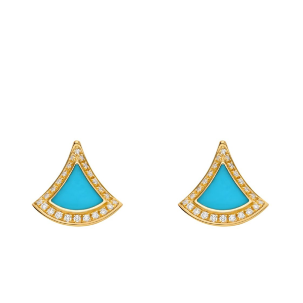 18K YELLOW GOLD TURQUOISE AND DIAMOND EARRING