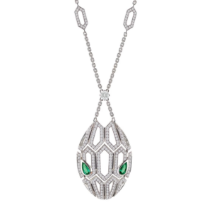 18K WHITE GOLD EMERALD AND DIAMOND NECKLACE