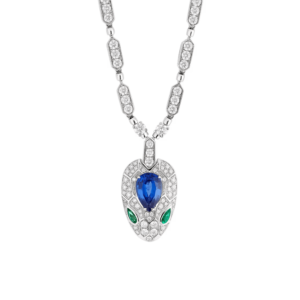 18K WHITE GOLD EMERALD, SAPPHIRE AND DIAMOND NECKLACE