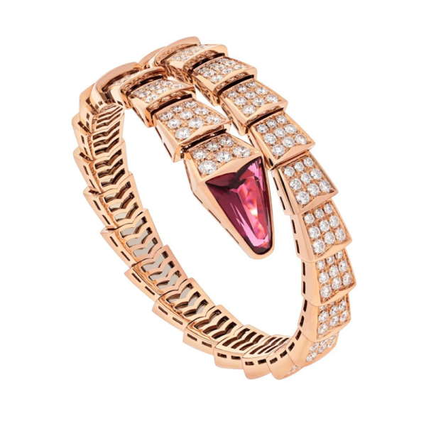 18K ROSE GOLD RUBELLITE AND DIAMOND THICK BRACELET