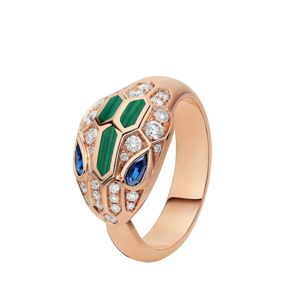 18K ROSE GOLD SAPPHIRE, MALACHITE AND DIAMOND RING