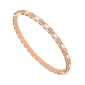 18K ROSE GOLD MOTHER OF PEARL AND DIAMOND THIN BRACELET