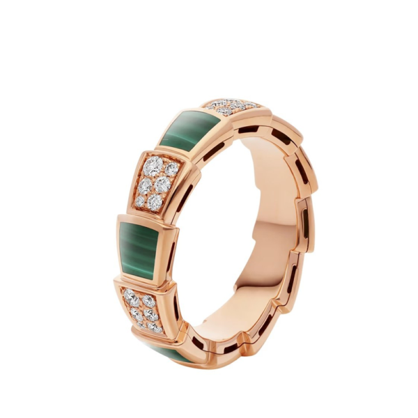 18K ROSE GOLD MALACHITE AND DIAMOND THICK RING