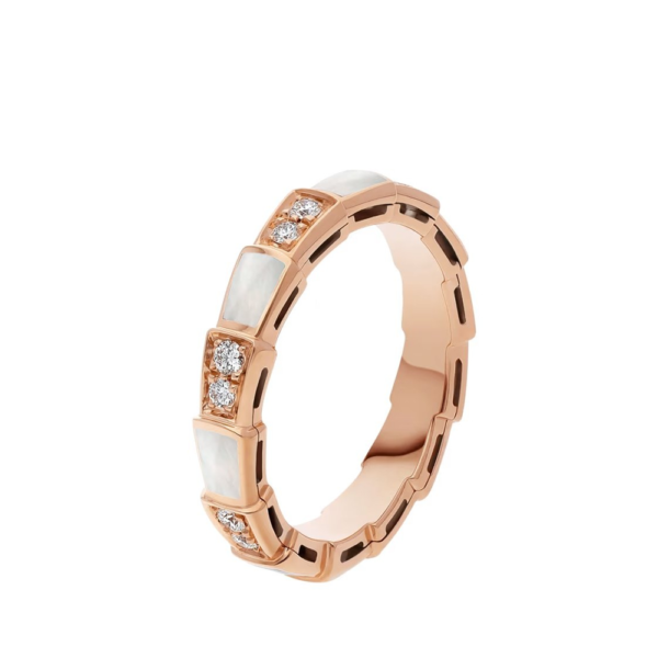 18K ROSE GOLD MOTHER OF PEARL AND DIAMOND THIN RING
