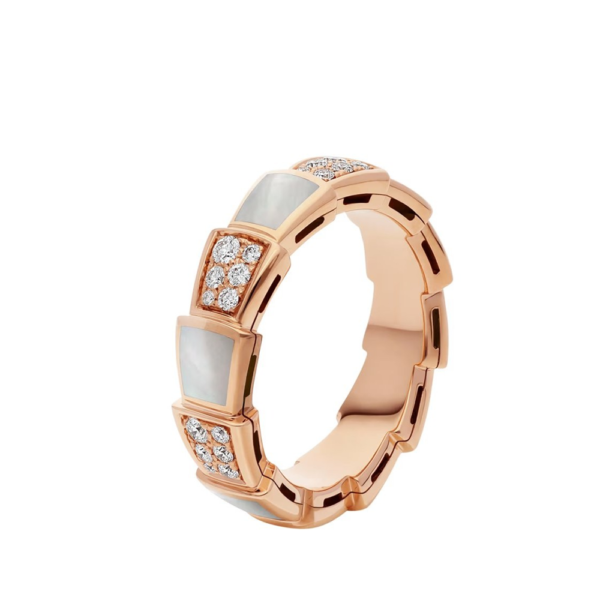 18K ROSE GOLD MOTHER OF PEARL AND DIAMOND THICK RING