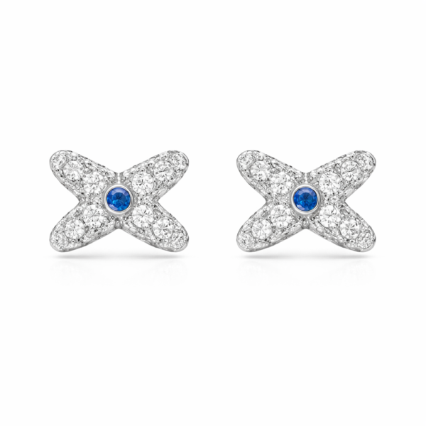 18K WHITE GOLD SAPPHIRE AND DIAMOND EARRING