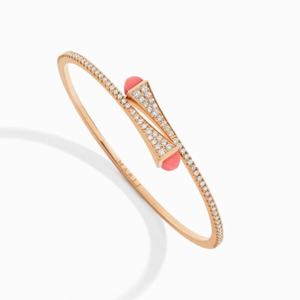 18K ROSE GOLD PINK CORAL AND DIAMOND THIN BRACELET