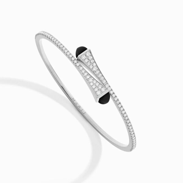18K WHITE GOLD ONYX AND DIAMOND THIN BRACELET