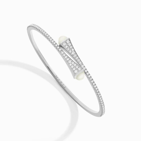 18K WHITE GOLD MOON STONE AND DIAMOND THIN BRACELET