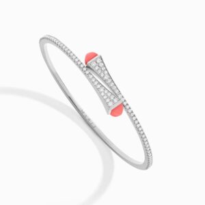 CLEO-B1WGPC_1512x 18K WHITE GOLD PINK CORAL AND DIAMOND THIN BRACELET