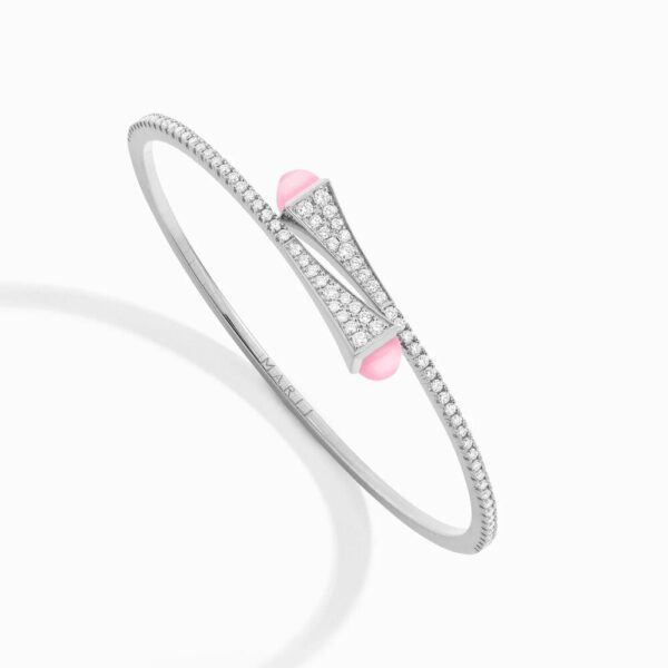 18K WHITE GOLD PINK QUARTZITE AND DIAMOND THIN BRACELET