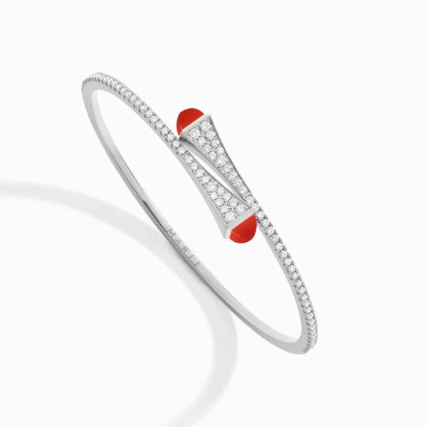 18K WHITE GOLD RED AGATE AND DIAMOND THIN BRACELET