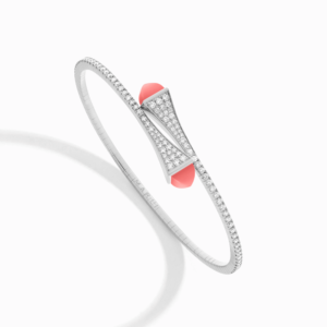 18K WHITE GOLD PINK CORAL AND DIAMOND MEDIUM BRACELET