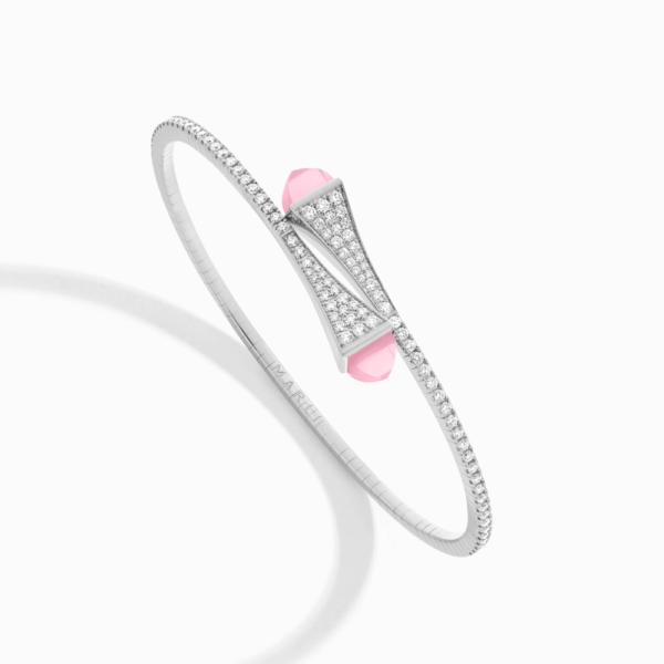 18K WHITE GOLD PINK QUARTZITE AND DIAMOND MEDIUM BRACELET