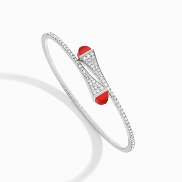 18K WHITE GOLD RED AGATE AND DIAMOND MEDIUM BRACELET