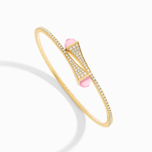 18K YELLOW GOLD PINK QUARTZITE AND DIAMOND MEDIUM BRACELET