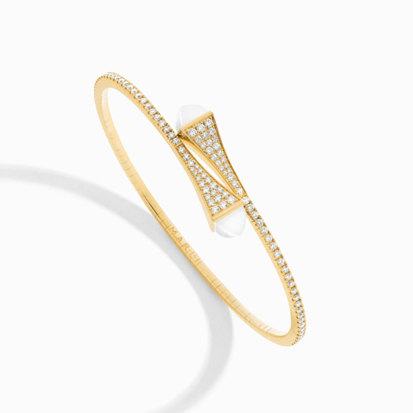 18K YELLOW GOLD WHITE AGATE AND DIAMOND MEDIUM BRACELET