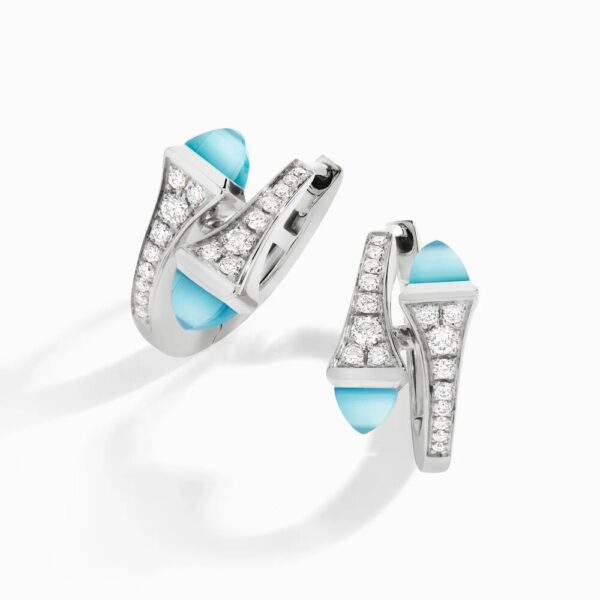 18K WHITE GOLD SEA BLUE CHALCEDONY AND DIAMOND SMALL EARRING