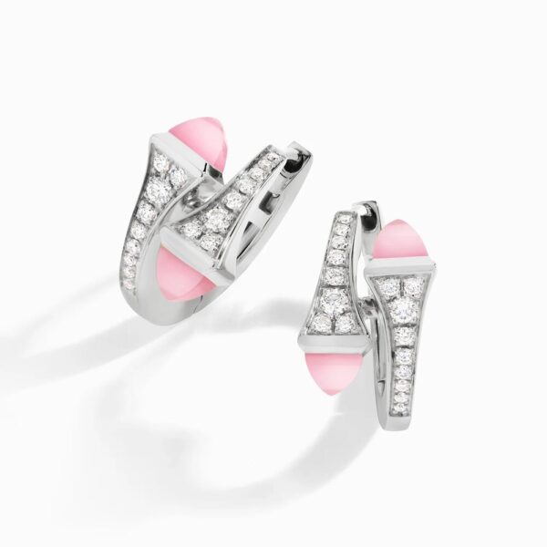 18K WHITE GOLD PINK QUARTZITE AND DIAMOND SMALL EARRING