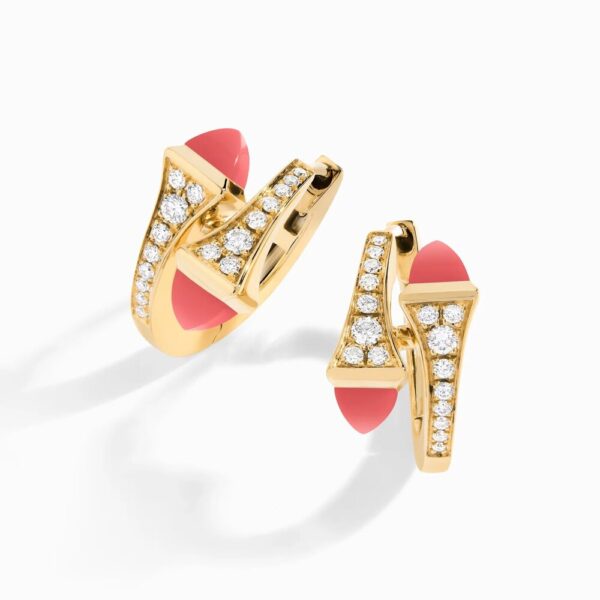 18K YELLOW GOLD PINK CORAL AND DIAMOND SMALL EARRING