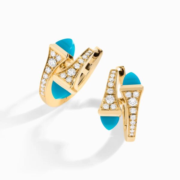 18K YELLOW GOLD TURQUOISE AND DIAMOND SMALL EARRING