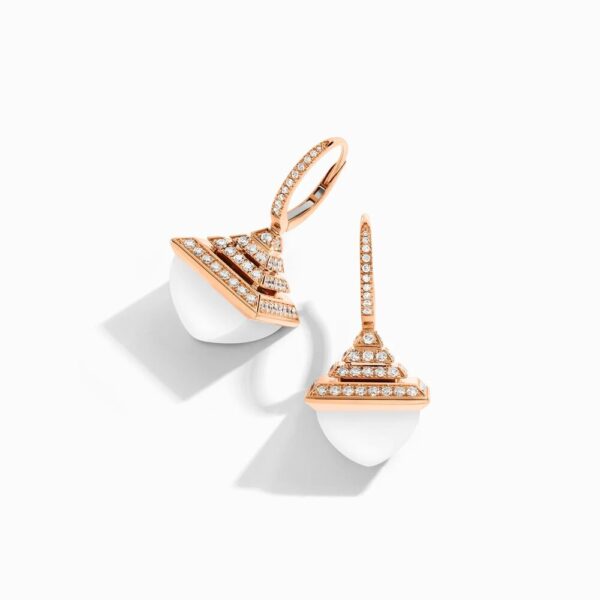 18K ROSE GOLD WHITE AGATE AND DIAMOND REV LUXE EARRING