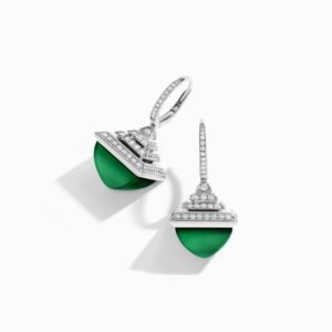 18K WHITE GOLD GREEN AGATE AND DIAMOND REV LUXE EARRING