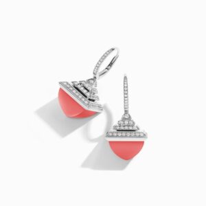 18K WHITE GOLD PINK CORAL AND DIAMOND REV LUXE EARRING