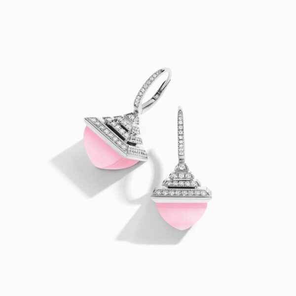 18K WHITE GOLD PINK QUARTZITE AND DIAMOND REV LUXE EARRING