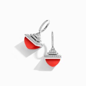 18K WHITE GOLD RED AGATE AND DIAMOND REV LUXE EARRING