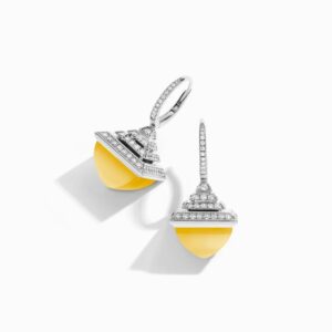 18K WHITE GOLD YELLOW QUARTZITE AND DIAMOND REV LUXE EARRING