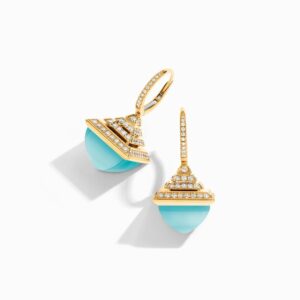 18K YELLOW GOLD SEA BLUE CHALCEDONY AND DIAMOND REV LUXE EARRING