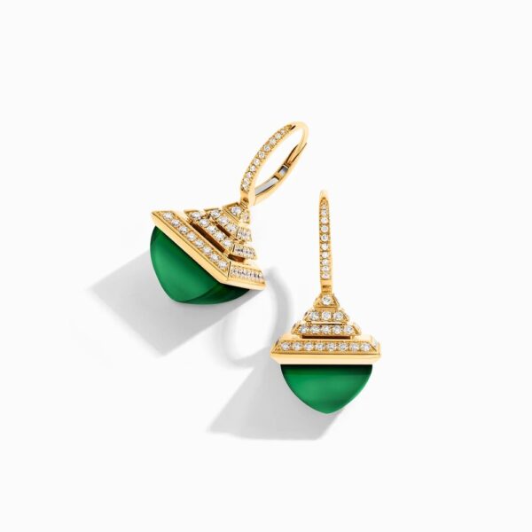 18K YELLOW GOLD GREEN AGATE AND DIAMOND REV LUXE EARRING