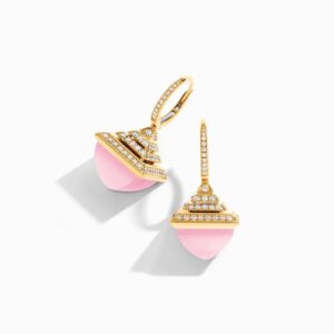 18K YELLOW GOLD PINK QUARTZITE AND DIAMOND REV LUXE EARRING