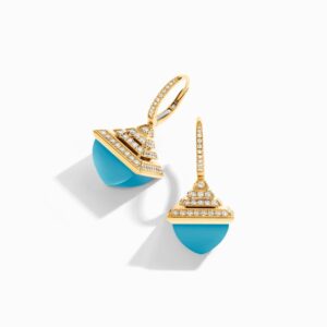 18K YELLOW GOLD TURQUOISE AND DIAMOND REV LUXE EARRING