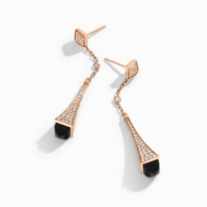 18K ROSE GOLD ONYX AND DIAMOND TEARDROP EARRING